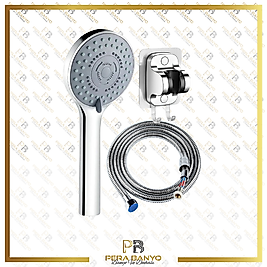 Solid 5 Fonksiyonlu Duş Başlığı + Duş Hortumu + Yapışkanlı Mafsal Duş Takımı