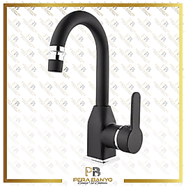 Kare Stil Mix Lavabo (Kısa Borulu Oynar Perlatörlü) Siyah-Krom