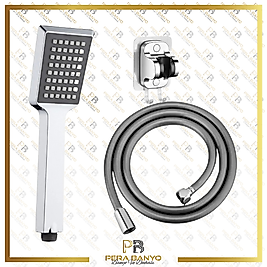 Quadro Duş Başlığı + Yapışkanlı Mafsal + Pvc Duş Hortumu Duş Takımı Duş Seti