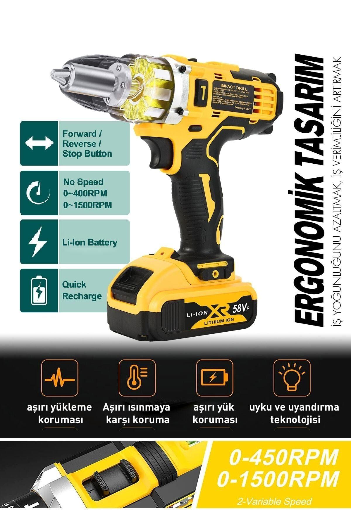 Assur Plus Şarjlı Matkap Çift Akülü 24 Parça Plastik Mandren Mavi 58vf Jet-0-30