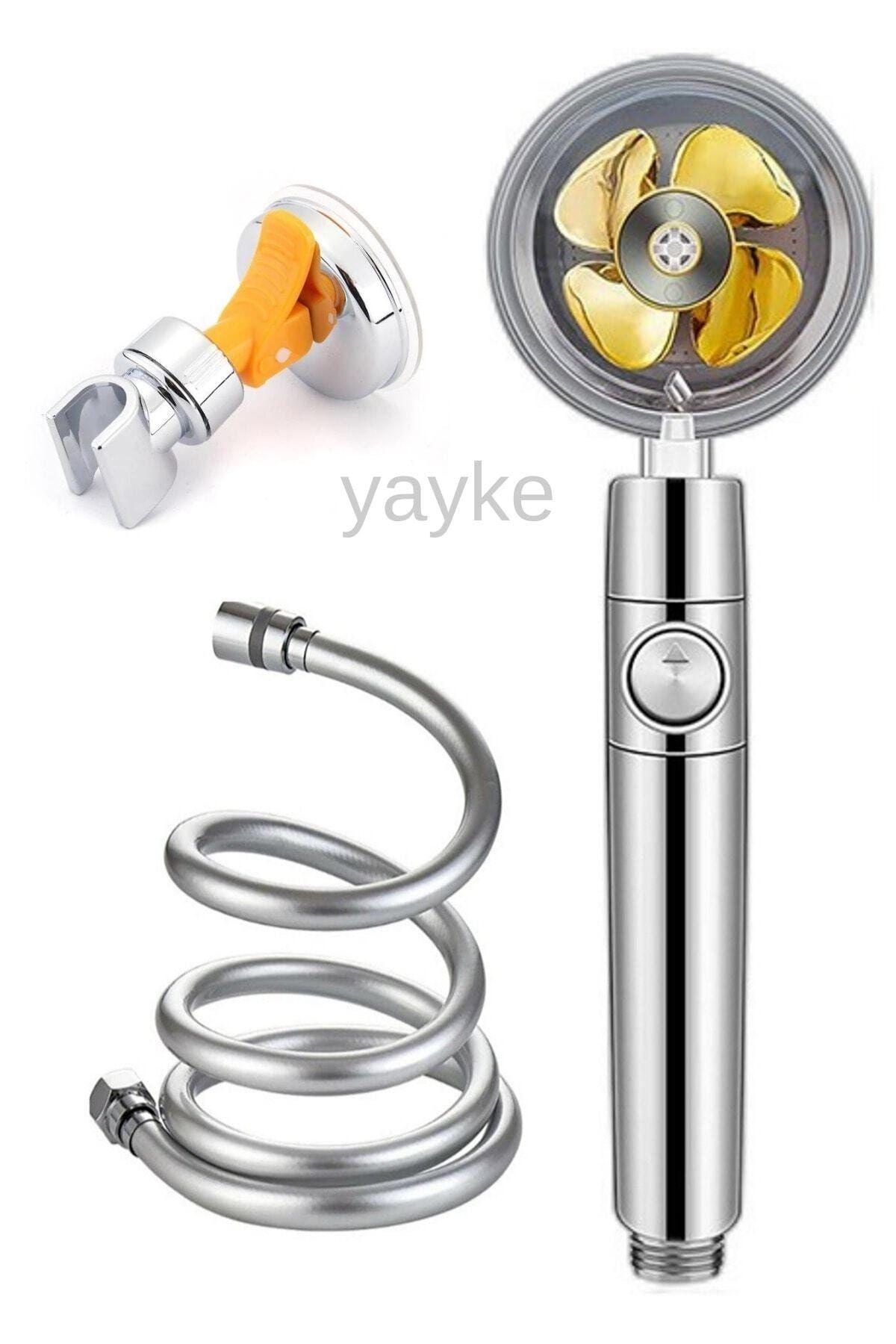 Duş Başlığı Turbo Pervaneli Pvc Duş Hortumu Vakumlu Mafsal Serinletici Tasarım Start Stop Tuş