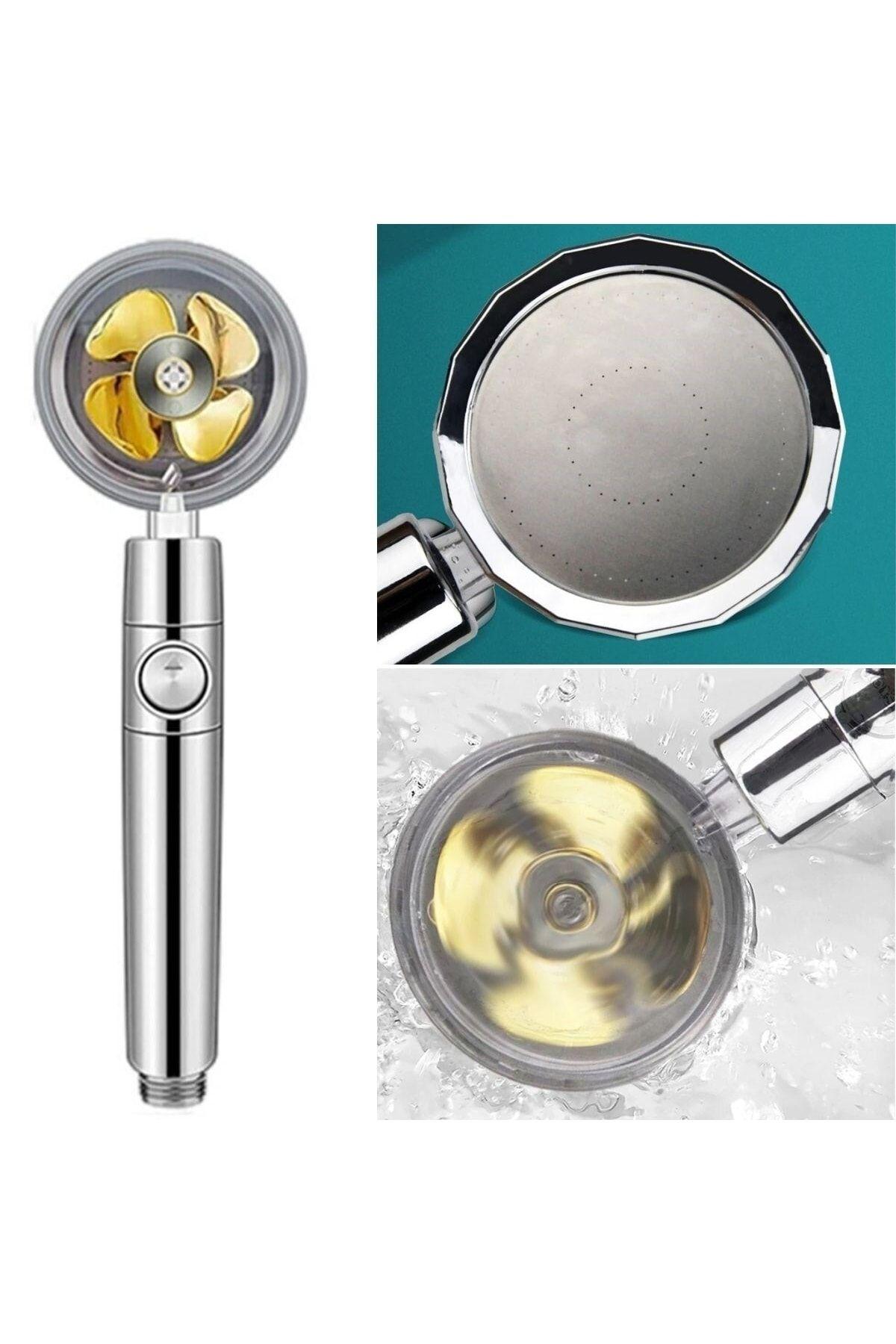 360 Derece Döner Turbo Pervaneli Serinletici Tasarım Start Stop Tuşlu Duş Başlığı