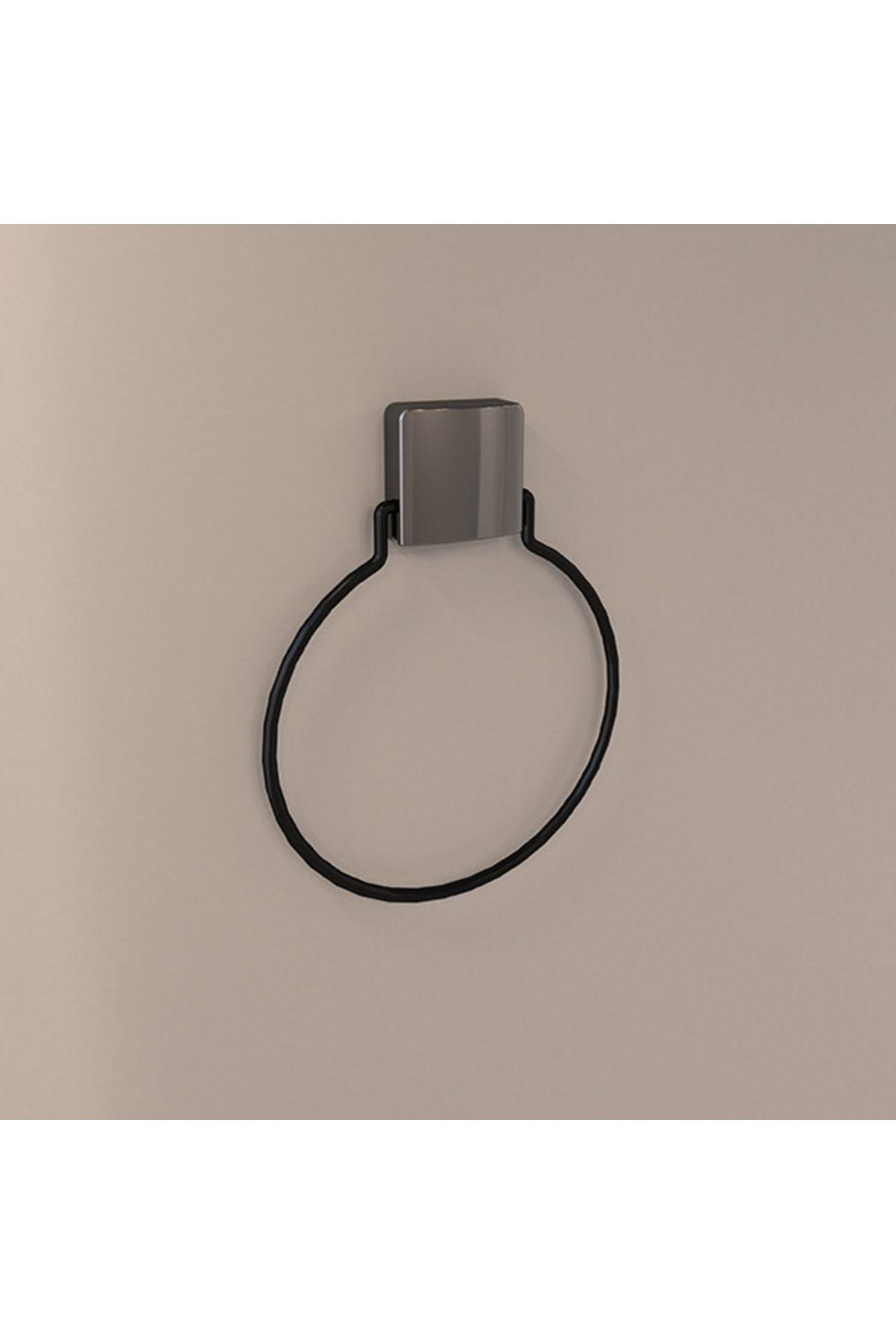 Decorev Süper Yapışkanlı Metal Yapıştırıcılı Siyah Yuvarlak Havluluk Dc-5059